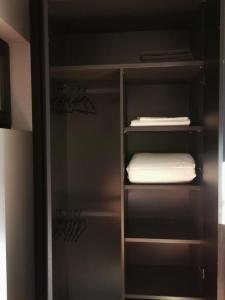 a walk in closet with a glass door at Apartments R9 in Riga +35 photos