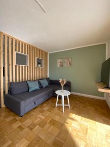 a living room with a couch and a table at Apartment Wolkenblick in Leutkirch im Allgäu