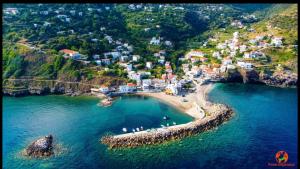 an aerial view of a beach in the ocean at Μπλέ σπίτι in Karavostamo