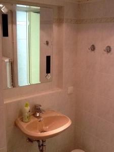 a bathroom with a sink and a mirror at Ferienhaus Günther in Aue +33 photos