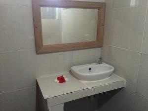 a bathroom with a white sink and a mirror at Linggy Homestay in Nusa Lembongan
