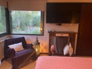 1 dormitorio con TV, sofá y silla en Zolara Di Merlo, en Merlo