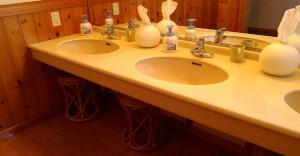 La salle de bains est pourvue de 2 lavabos et de bouteilles de savon. dans l'établissement Pension Come Relaxing Western-style room- Vacation STAY 14977, à Minami Uonuma