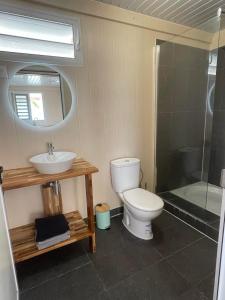 a bathroom with a toilet and a sink and a shower at Fare Tua - Meko et Kito in Fakarava +12 photos
