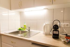 a kitchen with a sink and a counter top at Authentic Grand Boulevard in Budapest