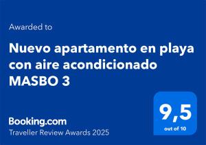 Nuevo apartamento en playa con aire acondicionado MASBO 3 tanúsítványa, márkajelzése vagy díja