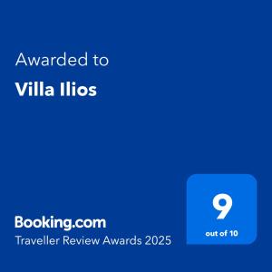 Certifikát, hodnocení, plakát nebo jiný dokument vystavený v ubytování Villa Ilios