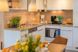 Kuchyň nebo kuchyňský kout v ubytování Ferienhaus Dierhagen am Deich