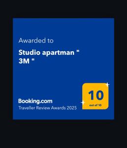 Certifikát, hodnocení, plakát nebo jiný dokument vystavený v ubytování Studio apartman " 3M "