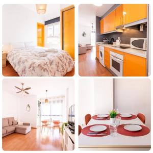 un collage de fotos de una cocina y un dormitorio en Apartamento Cerca del Mar y aeropuerto, en Alicante