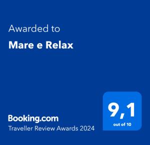Certifikát, ocenenie alebo iný dokument vystavený v ubytovaní Mare e Relax