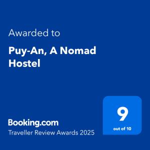 Certifikát, hodnocení, plakát nebo jiný dokument vystavený v ubytování Puy-An, A Nomad Hostel