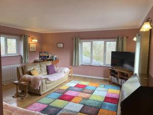 een woonkamer met een bank en een kleurrijk tapijt bij Blaencwm Cottages in Boncath