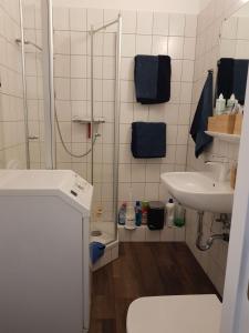 Ένα μπάνιο στο Wohnung am Landschaftsschutzgebiet, 3 Zimmer, Mietvertrag obligatorisch