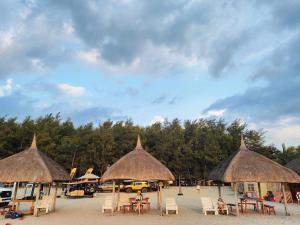 a group of chairs and umbrellas on a beach at Shiloh Deluxe Room in San Narciso
