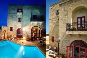two pictures of a house and a swimming pool at Razzett Pepprina Poppy Farm in Xagħra