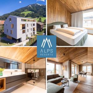 a collage of pictures of a bedroom and a hotel at Chalet 104 Westendorf by ALPS RESORTS in Westendorf