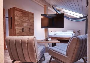 TV a/nebo společenská místnost v ubytování Auberge Passepartout