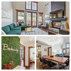 a collage of pictures of a living room and dining room at Penthouse in One Ski Hill in Breckenridge