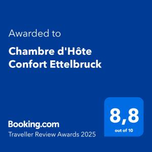 Certifikát, hodnocení, plakát nebo jiný dokument vystavený v ubytování Chambre d'Hôte Confort Ettelbruck