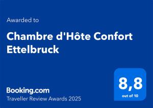 Certifikát, hodnocení, plakát nebo jiný dokument vystavený v ubytování Chambre d'Hôte Confort Ettelbruck
