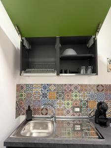 巴勒莫Vicoletto Ludovica - Proppro SRL- Palermo的厨房设有水槽和绿色的墙壁