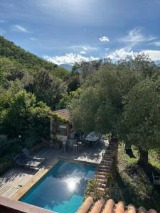 an overhead view of a swimming pool in a garden at Villa Bonheur Vallespir in Céret
