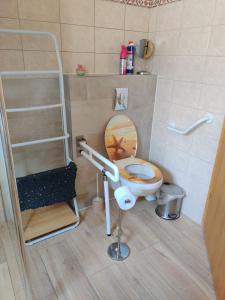 a model of a bathroom with a toilet and shelves at Le logis de Chris in Hatten