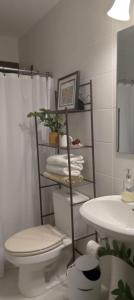 a bathroom with a toilet and a sink at Pacific Beach Bed & Breakfast in Río Hato +4 photos