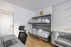 Postel nebo postele na pokoji v ubytování EA- Design Apartment nähe Hauptplatz