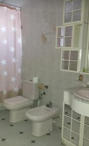 a bathroom with a white toilet and a sink at ALBERGUE RUTA RIo BOROSA in Coto Rios