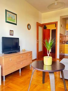 a living room with a tv and a table at Sunny place in Podgorica