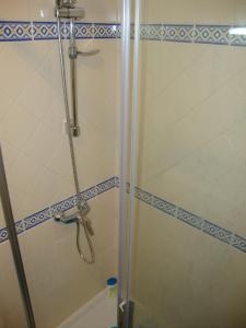 Regueira Apartment في لشبونة: دش مع باب زجاجي في الحمام