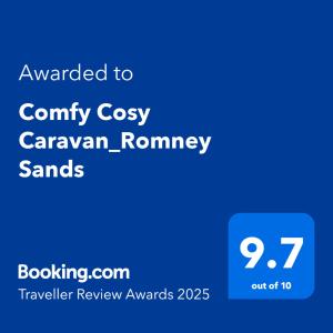 a screenshot of a cell phone with the text awarded to county cozy caravan ranger sands at Comfy Cosy Caravan_Romney Sands in Littlestone-on-Sea