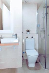 a white bathroom with a toilet and a sink at Apartamento con terraza y jacuzzi privado Centro in Seville