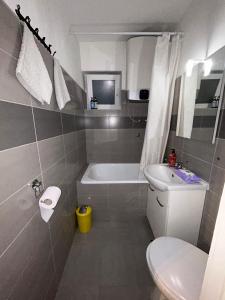 ザグレブにあるSouth Park Apartmentのトイレ、浴槽、洗面台を備えたバスルーム +16枚の写真