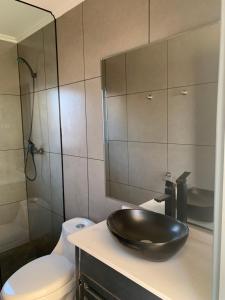 un bagno con lavandino e WC di Tiny cabaña en playa hermosa Pichilemu a Pichilemu