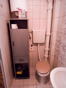 a small bathroom with a toilet and a sink at Stan Na Dan Stević in Niš