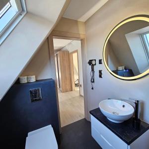 un baño con lavabo y espejo en Grafitowe Apartamenty, en Czarna Góra