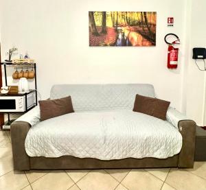 a couch in a living room with a painting on the wall at Top Apartment in Beccacivetta