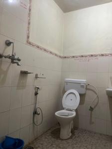 a bathroom with a toilet and a shower at Hotel Blue lake in Pokhara