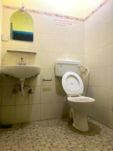 a bathroom with a toilet and a sink at Hotel Blue lake in Pokhara