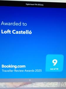 Certifikát, hodnocení, plakát nebo jiný dokument vystavený v ubytování Loft Castelló