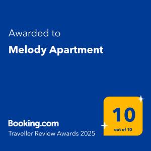 Certifikát, hodnocení, plakát nebo jiný dokument vystavený v ubytování Melody Apartment