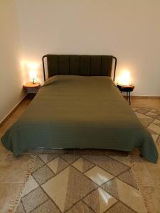 Ce lit se trouve dans un dortoir doté de 2 lampes sur 2 tables. dans l'établissement Green Village studio, à Gornji Orahovac