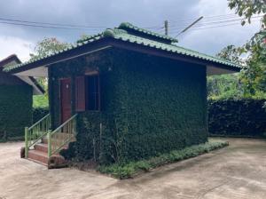 a building covered in ivy with a door and a porch at Rublom Resort Mae Taeng in Ban Pak Thang