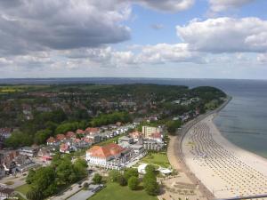 an aerial view of a beach with a resort at Ferienwohnung Schlichting in Travemünde