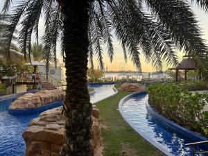 eine Palme mitten im Swimmingpool in der Unterkunft Sunset view apartment in Oceana in Dubai