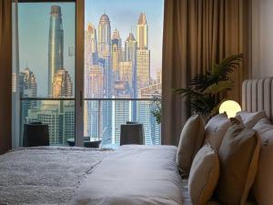 Breathtaking view studio – Address Dubai Marina客房内的一张或多张床位