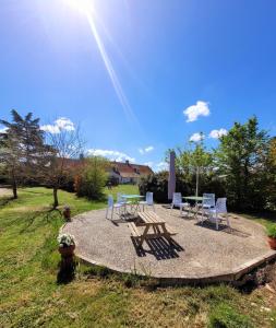a group of chairs and a picnic table on a patio at L Amalia au cœur des Châteaux de la Loire et du zoo de Beauval in Sambin +36 photos